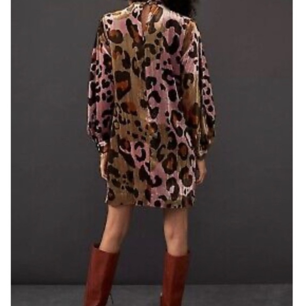 Anthropologie Pink Velvet Cheetah Dress sz 14 - Picture 6 of 7